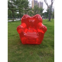 투명 에어소파 캠핑용 빈백 튜브 디자인 휴대용 에어, 로즈레드소파+핸드펌프