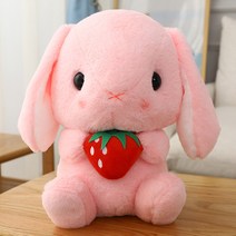 Meainna 긴 귀가 달린 귀여운 토끼 봉제 바디필로우 쿠션, 핑크/딸기