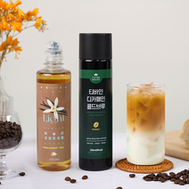 [아바라세트] 간편하게 바닐라라떼 뚝딱! 티바인 디카페인 콜드브루 1병 + 무설탕 바닐라 라이트 시럽 1병 세트, 선셋1병+바닐라라이트1병, 1세트, 500ml