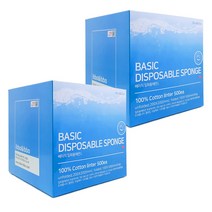 (+100매 증정)이뽀이뽀 국산 베이직 일회용해면 L 500매 2개 세트 총 1 000매 (세안거즈), 500매입
