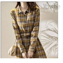 [Myshe]체크 셔츠 원피스 봄 가을 긴팔 루즈핏 롱 원피스 xin213AN3