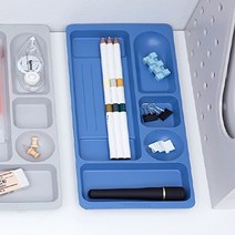 필기구트레이 책상용 필기구정리함 문구트레이 인주 도장꽂이 포스트잇 볼펜, 중-그레이