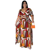 키코이 캉가 XL-5XL 아프리카 의류 여름 여성 반소매 V 넥 폴리 에스터 두 조각 세트 탑 스커트, [05] 5XL, [01] Dark Brown