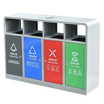 업소용 재활용 쓰레기 분리수거 쓰레기통 고속도로 휴게실, 스테인레스 스틸 4분류 휴대용 도어 개방