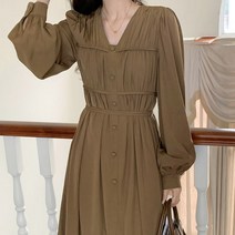 마이시즌 여성용 쉐리 프릴 브이넥 원피스