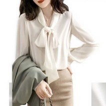 여성 정장 캐주얼 연출하기 쉬운 고급 스카프 리본 블라우스 2종