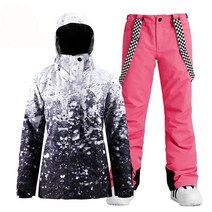 브랜드 여성용 스노우 슈트 야외 스포츠 의상 방수 방풍 세트 스키 재킷 및 스트랩 팬츠 소녀용, 02 picture jacket pant_02 S