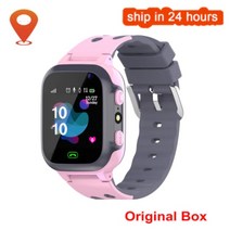 (으뜸몰100)어린이 스마트 워치 Sim 카드 GPS 전화 전화 어린이를위한 Smartwatch SOS 사진 방수 카메라 위치 추적기 선물 IOS 안드로이드, English Version, Pink with box