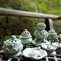 도자기 향로 제사 미니 향꽃이 작은 촛대 불교용품 고려청자 옛날 민속 상품 공예품 장식 물건 한국 민속품 전통 공예 소품 인테리어 장식품 골동품 제사용품, C/연잎 향꽂이