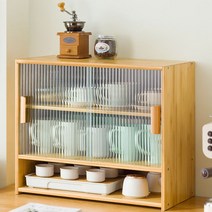 다기장 장식장 다완장 인테리어 2단 빈티지 수납장, 모루유리 미닫이 진원목색 롱55 cm-칸막이조