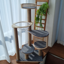 당근펫 원목 캣타워 DIY 투명 해먹 숨숨집 스크래쳐 캣폴, 진그레이