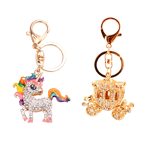 33트로피 큐빅 키링 2종세트 이쁜 유니콘 돌고래 황금마차 블링블링 열쇠고리 귀여운 자동차 키링, A Type 유니콘 황금마차