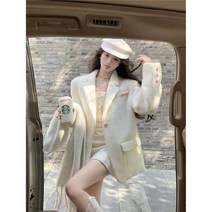 스타일리시한 숄더 패딩 블레이저 트위드 재킷 여성용 가을과 겨울의 두툼한 루즈한 미디엄 코트