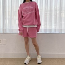 여성 피그먼트 오버핏 맨투맨 반바지 추리닝 상하 세트