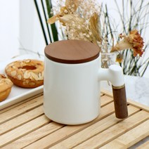 카빈스 홈카페 프리미엄 우드 머그컵, 화이트, 1개