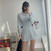 [유유존] 빌리후드원피스 끈 포인트 미니 무지 슬림 캐쥬얼