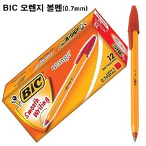 BIC 오렌지 볼펜(삘강색.0.7mm)1타12자루, 1개, 빨강색