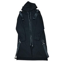봄 가을 남성 리본 패치 워크 펑크 힙합 롱 트렌치 코트 후드 망토 블랙 지퍼 테크웨어 자켓 오버