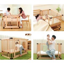 단단한 나무 쪽문 바퀴있는 이동식 신생아 아기 침대, 대형 125x75x90cm