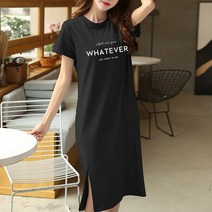 [오늘발송] 스타일아유 여성용 Whatever 레터링 빅사이즈 반팔 옆트임 롱 반팔 원피스 [AYG6OP339A]