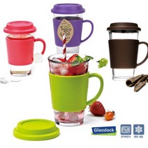 1+1 글라스락 에코 유리 텀블러 380ml 2조세트 내열강화 유리 손잡이 홀더컵, 브라운, 브라운