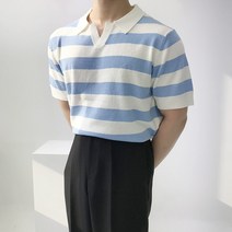 남자 오버핏 스트라이프 카라 반팔니트