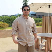베어릭 남자 빅사이즈 TT 오버핏 린넨 오픈 헨리넥 긴팔 셔츠 무지 시원한 여름 마 차이나 남방 큰옷