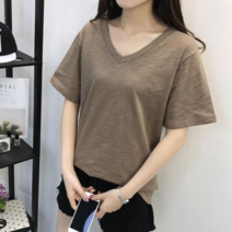 베러댓걸 9813-1 여성 여름 브이넥 슬라브 무지 반팔티
