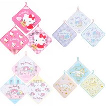 (일본) 헬로키티 마이멜로디 리틀트윈스타 시나모롤 면100% 루프손타월 어린이손수건 고리 핸드타올 3개세트 (27×27cm 4type)