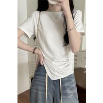 진짜 가격의 리얼 샷 Pleated Top Censary Machine Hem 사이드 스플릿 불규칙한 반팔 티셔츠 여성용 여름