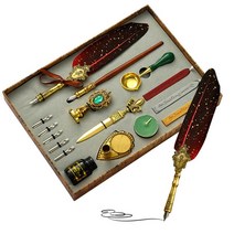 깃털 만년필 선물 세트 캘리그라피 잉크 빈티지 펜 필기용 교체 펜촉 포함 왁스, [08] Black