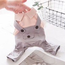 토이푸들 의류 강아지 올인원 마실룩 비숑 스피츠, 핑크 화이트 줄무늬