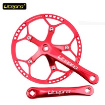 디스크크랭크 자전거 자전거암 교체 세트 자전거부품 용품 튜닝 Litepro 접이식 자전거 BMX 사각 구멍 너비 이빨 48/50/52/54/56/58T 싱글 디스크 체인 휠, 56톤, 빨간색 크랭크축 그룹