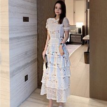SAMARA 레이스 자수 펀칭 캉캉 롱 원피스