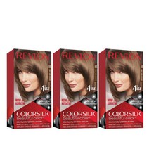 Revlon 3D Colorsilk Hair Dye 50 Light Ash Brown 레브론 컬러실크 염색약 라이트 애쉬 브라운 갈색 3팩, 3개