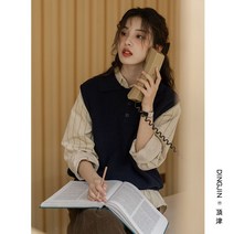 여성봄조끼 루즈핏 빅사이즈 봄 가을 심플 셔츠 니트 조끼
