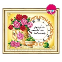 푸아이 5D 보석십자수 장미 시계 64x50cm DIY 거실 사무실 집들이 개업선물 인테리어 소품+행운십자수(30x30) RJ408, 1세트