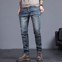 남성 긴바지 새로운 봄 여름 청바지 빈티지 블루 단색 탄성 클래식 슬림 패션 데님 바지