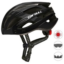 [CARBULL] TT 렌즈 및 선 바이저 사이클링 안전 헬멧 여성 및 남성용 미등 야간 라이딩 자전거 레이싱 안전 헬멧, (55-61CM), black