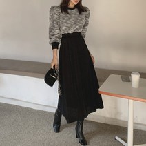 떳다그녀 네츠아 트위드 주름 롱 원피스