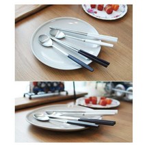깔끔한 무광 스텐 한식 숟가락 젓가락 예쁜수저 커트러리 상차림 음식, 화이트 젓가락, 상세페이지참조