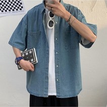 리더스 리더스 남자 반팔 청남방 연청 진청 베이직 데님셔츠 (5593153)