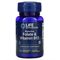 Life Extension BioActive 엽산 및 비타민B12 베지 캡슐 90정, 1세트