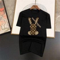 커플반팔티 30대 40대 커플 티셔츠 시밀러 룩 럭셔리 반팔 토끼 프린트 반소매 코튼 남자용 트렌드 브랜드 같은 스타일 상의 여름