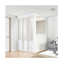 [솔리에] [비밀가격] ㄱ자 3연동 파티션형 슬림도어 중문(고시형/1200~1500mm), 색상:화이트 / 유리:투명샤틴