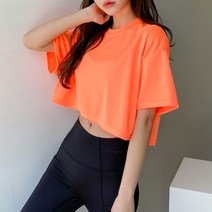멋쭈 여성용 쿨 요가 운동 메쉬 크롭 반팔 티셔츠