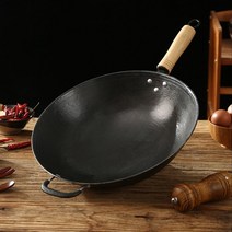 인덕션용 무쇠 후라이팬 가스렌지 공용 무쇠 짬뽕 치킨 찜 팬 웍 전통 중화 냄비, 36CM 평평한 바닥