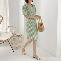불꽃여자 체크 퍼프 스퀘어넥 반팔 미디원피스 (3color)