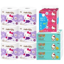 헬로키티 4겹 싱글롤(개별포장) 6개+키친타올(3입)+팝업핑크(3입) 화장지 세트