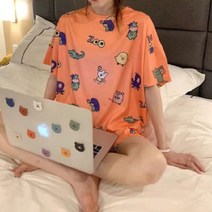 여성잠옷 여름 반팔 반바지 캐쥬얼 애니메이션 인싸템 트레이닝복세트 실내복